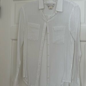 Club Monaco White Semi-Sheer Long-Sleeve Button Shirt